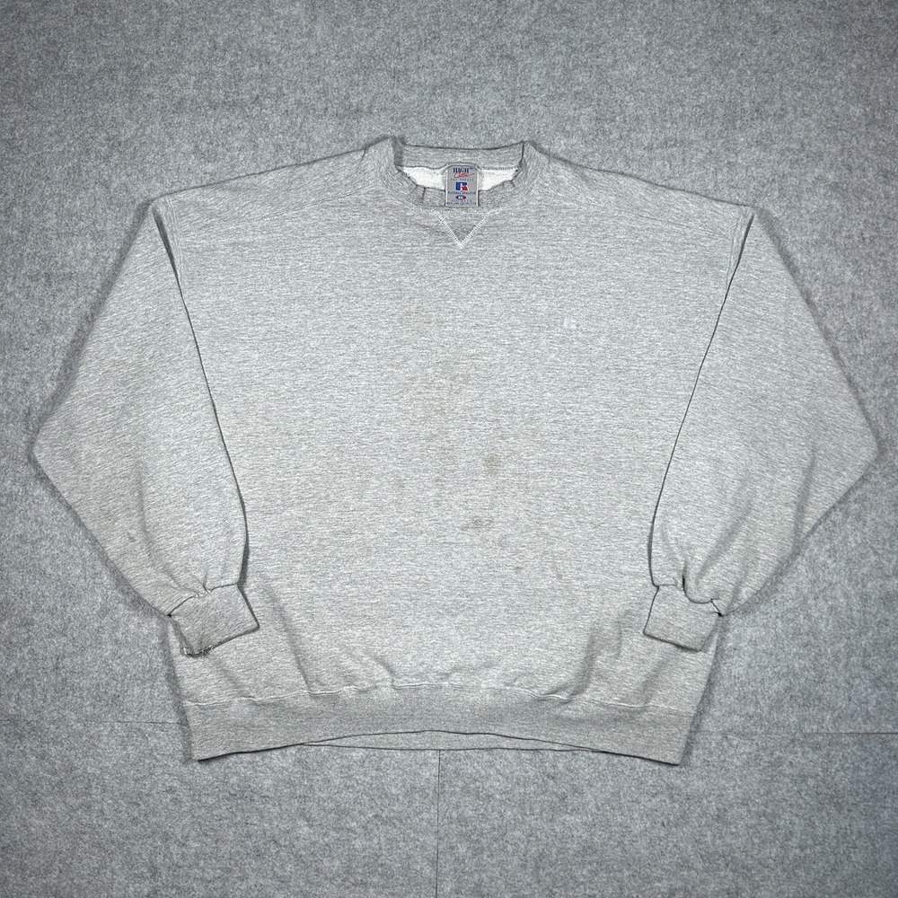 Vintage Russell Athletic Sweater Men's Size 2XL XXL Grey crewneck V Stitch 90s